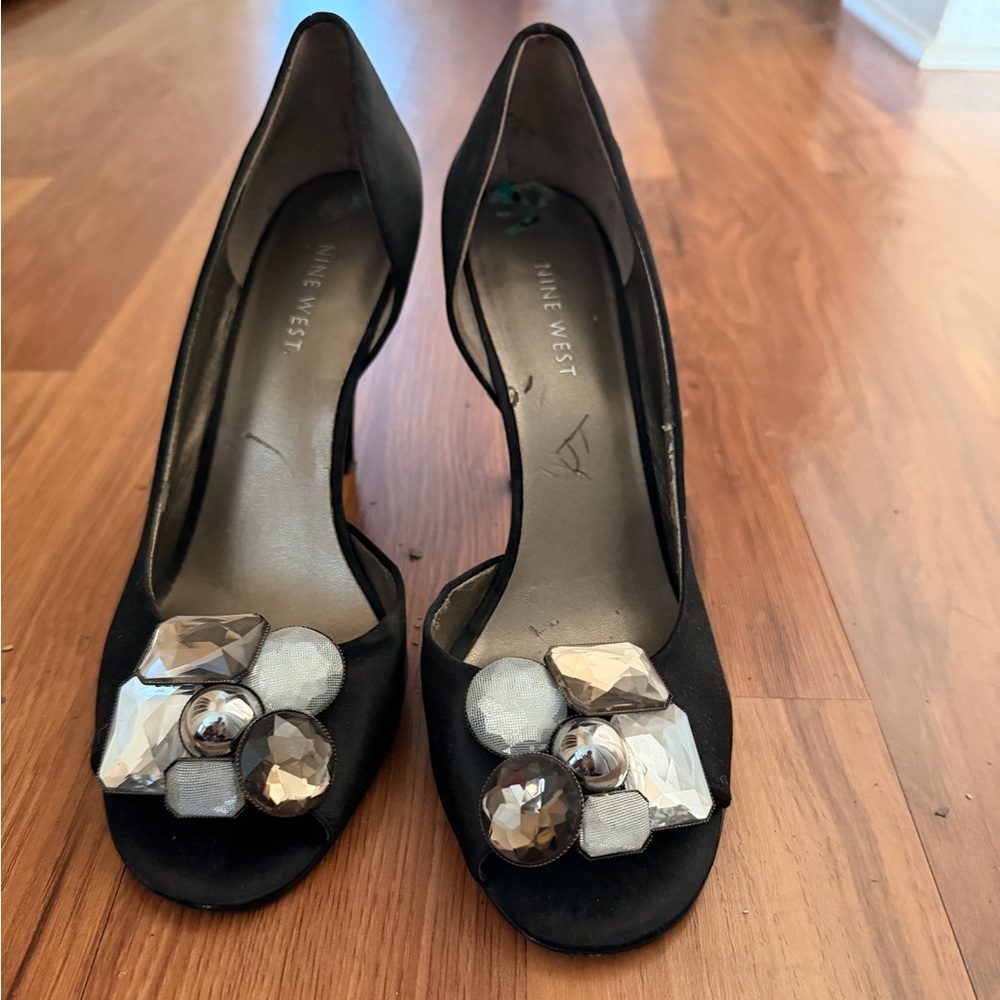 Nine West Black Heels with Crystal Embellishments